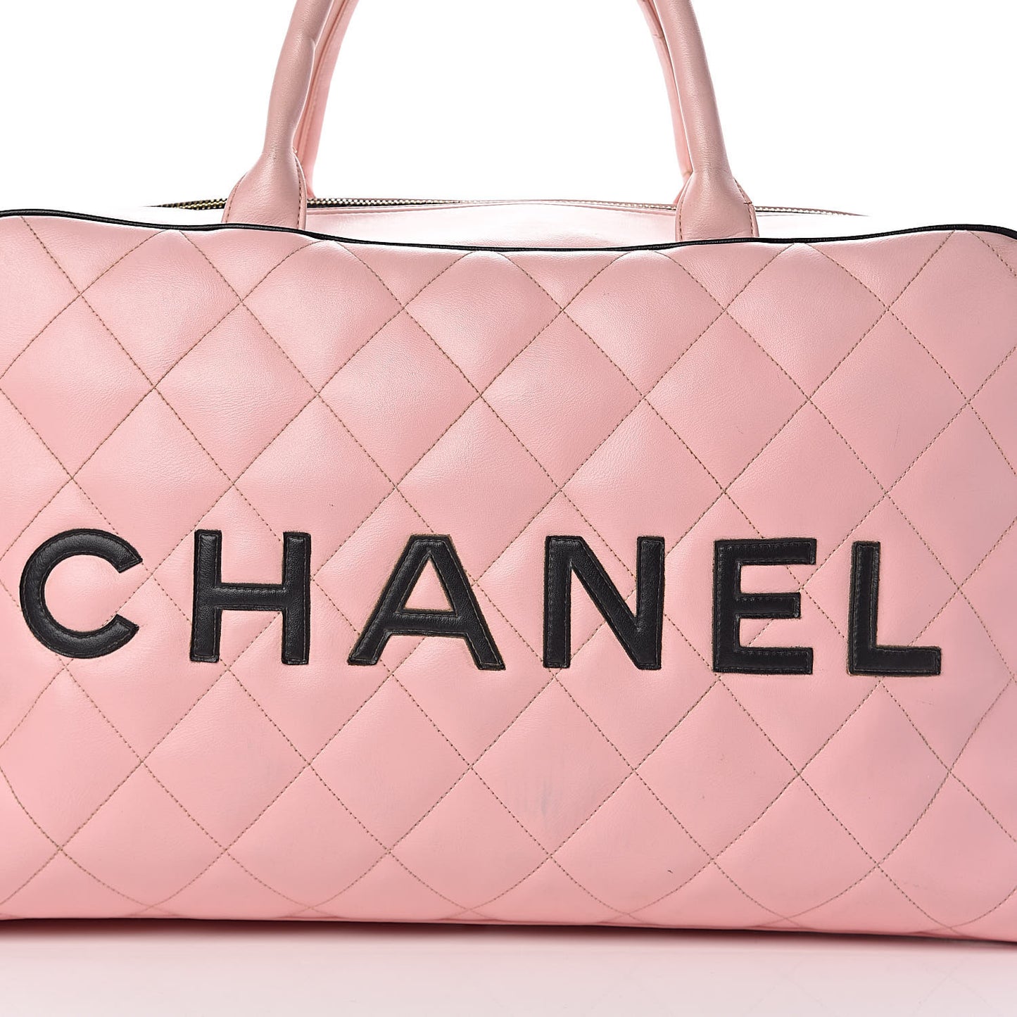 Calfskin Quilted Large Bowler Pink