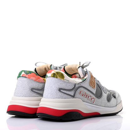 Gucci Metallic Calfskin Glitter Mesh Womens Ultrapace Sneakers 38 Silver Light Grey Mystic White 4 of 9