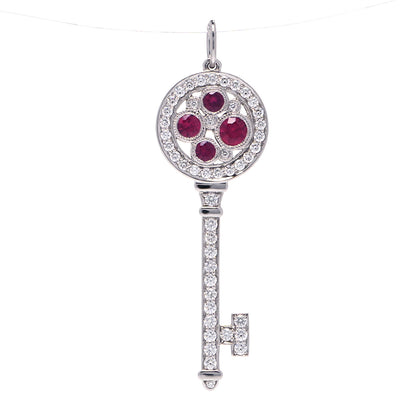 Tiffany Platinum Diamond Ruby Cobblestone Key Pendant 1 of 4