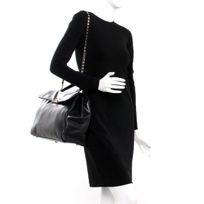 Valentino Garavani Vitello Large Rockstud Single Handle Flap Satchel Black 2 of 15