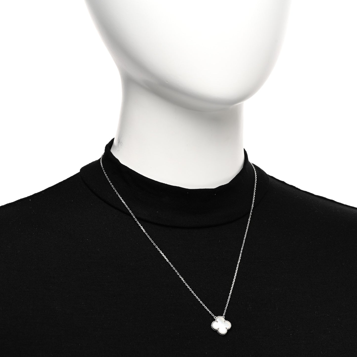 18K White Gold Mother Of Pearl Vintage Alhambra Pendant Necklace