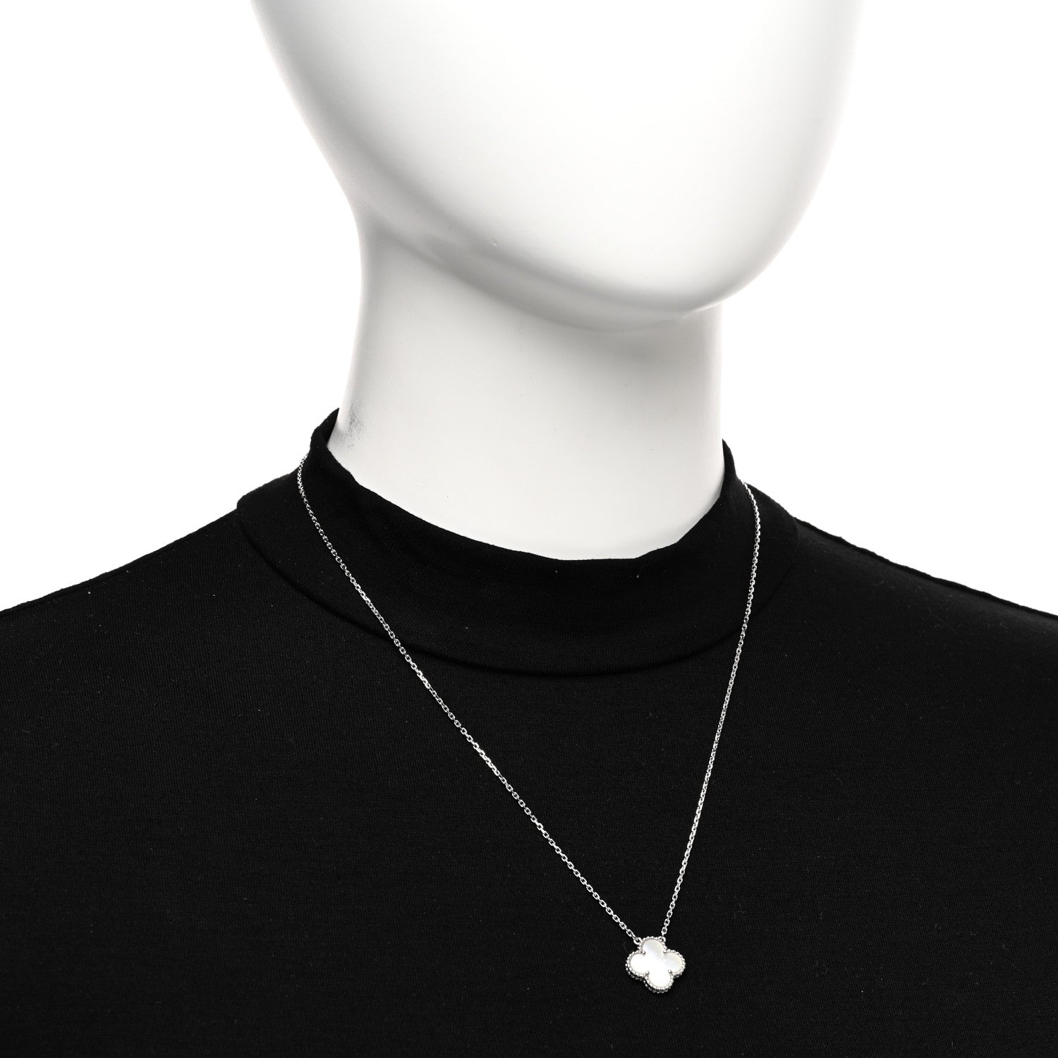 Van Cleef & Arpels 18K White Gold Mother Of Pearl Vintage Alhambra Pendant Necklace 2 of 6
