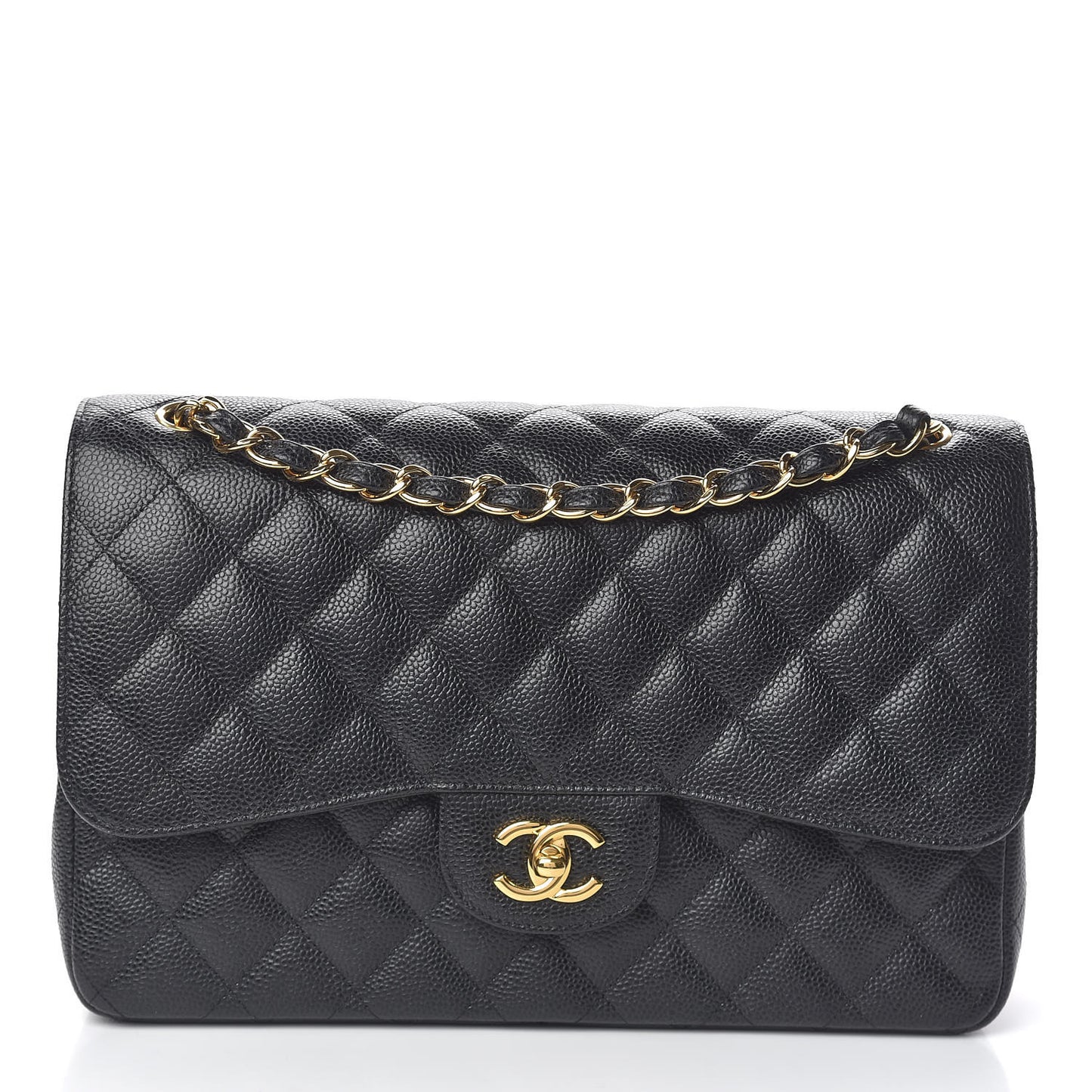 Caviar Quilted Jumbo Double Flap Black