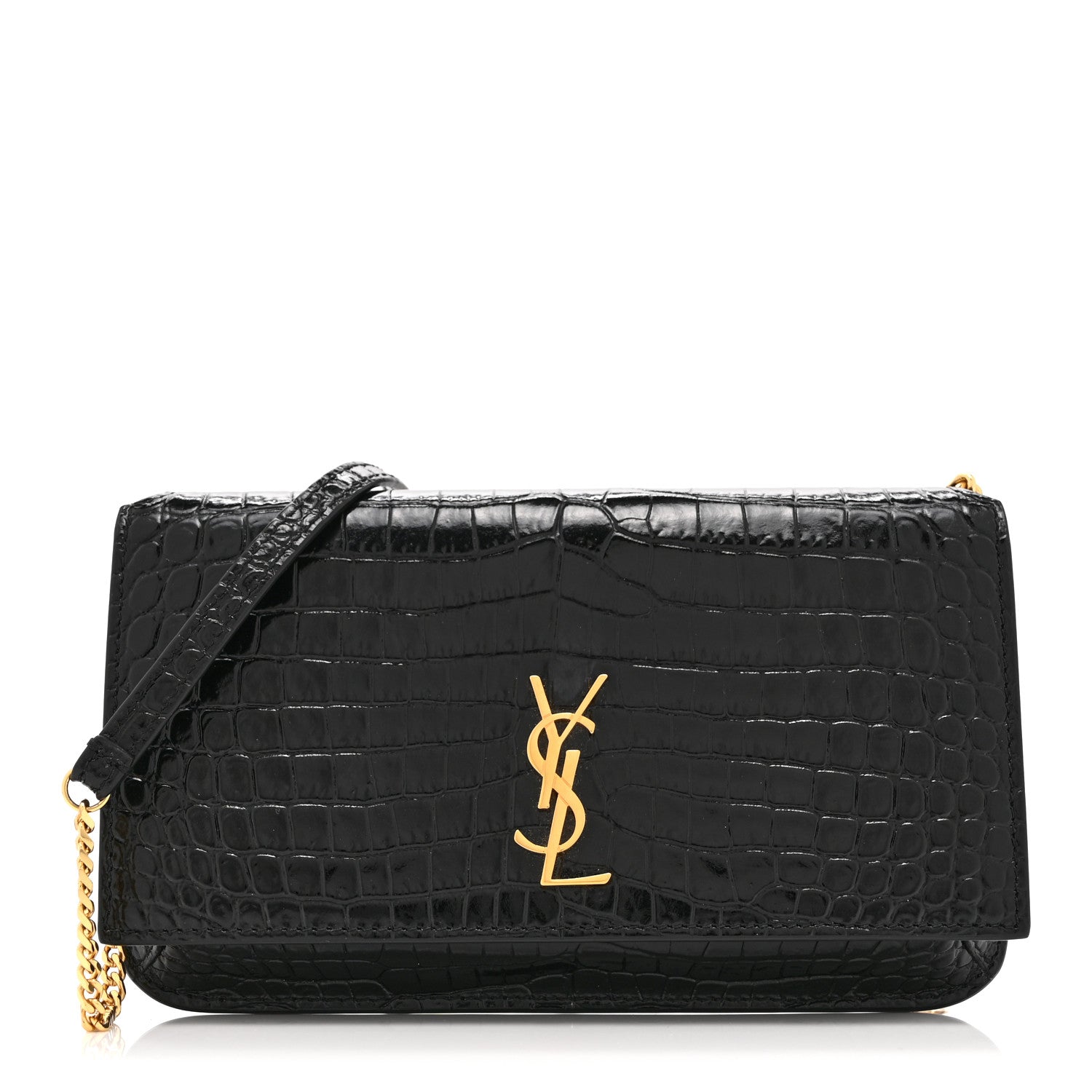 Saint Laurent Crocodile Embossed Monogram Phone Holder Crossbody Black 1 of 10