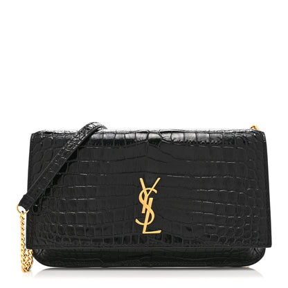 Saint Laurent Crocodile Embossed Monogram Phone Holder Crossbody Black 1 of 10