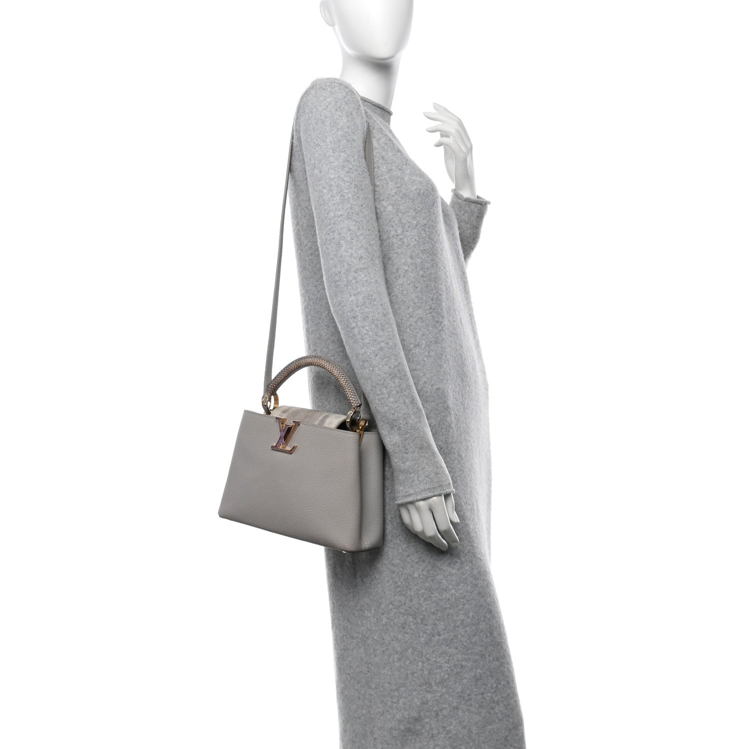 Louis Vuitton Taurillon Snakeskin Mother of Pearl Capucines BB Grey 2 of 9