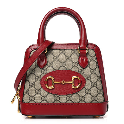 Gucci GG Supreme Monogram Azalea Calfskin Mini Horsebit 1955 Top Handle Bag Beige New Cherry Red 1 of 10