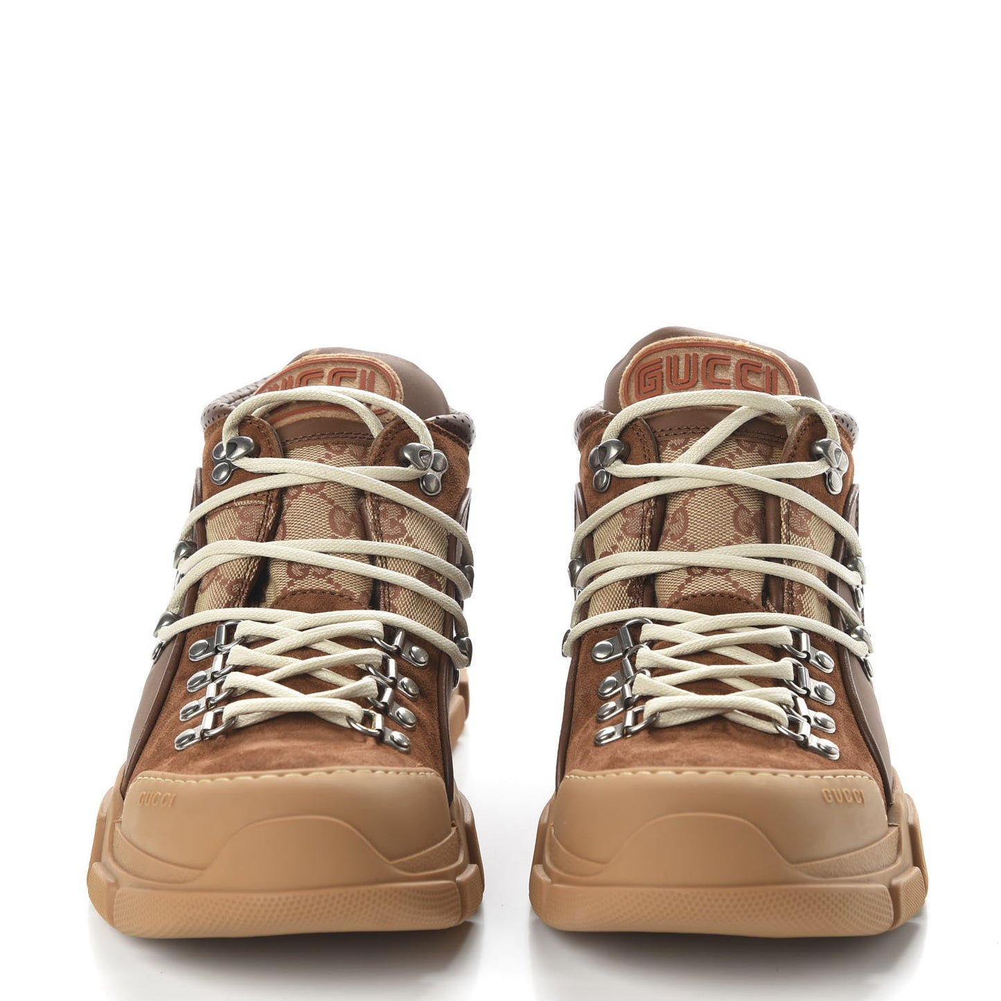 X SEGA Suede Calfskin GG Monogram Mens Flashtrek Sneakers 9 New Cuir Beige Ruggine