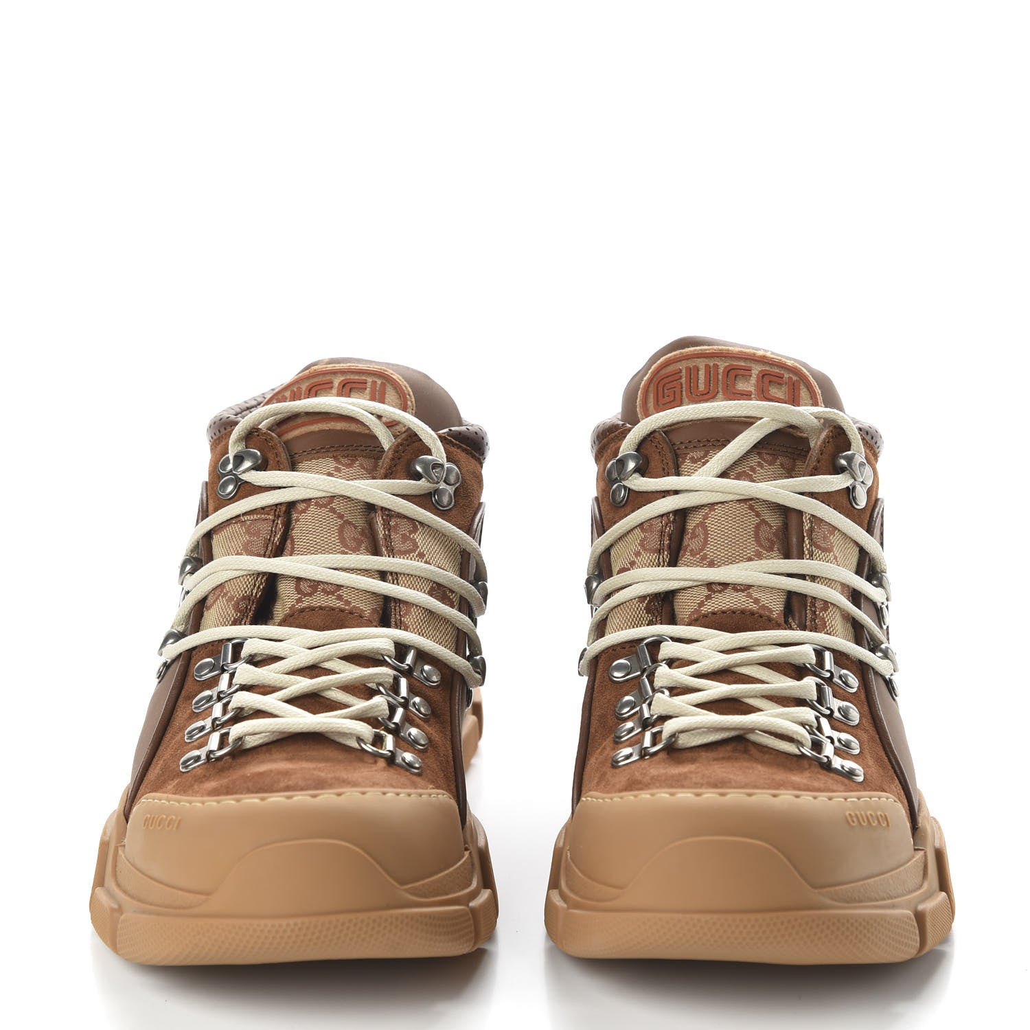 Gucci X SEGA Suede Calfskin GG Monogram Mens Flashtrek Sneakers 9 New Cuir Beige Ruggine 2 of 9