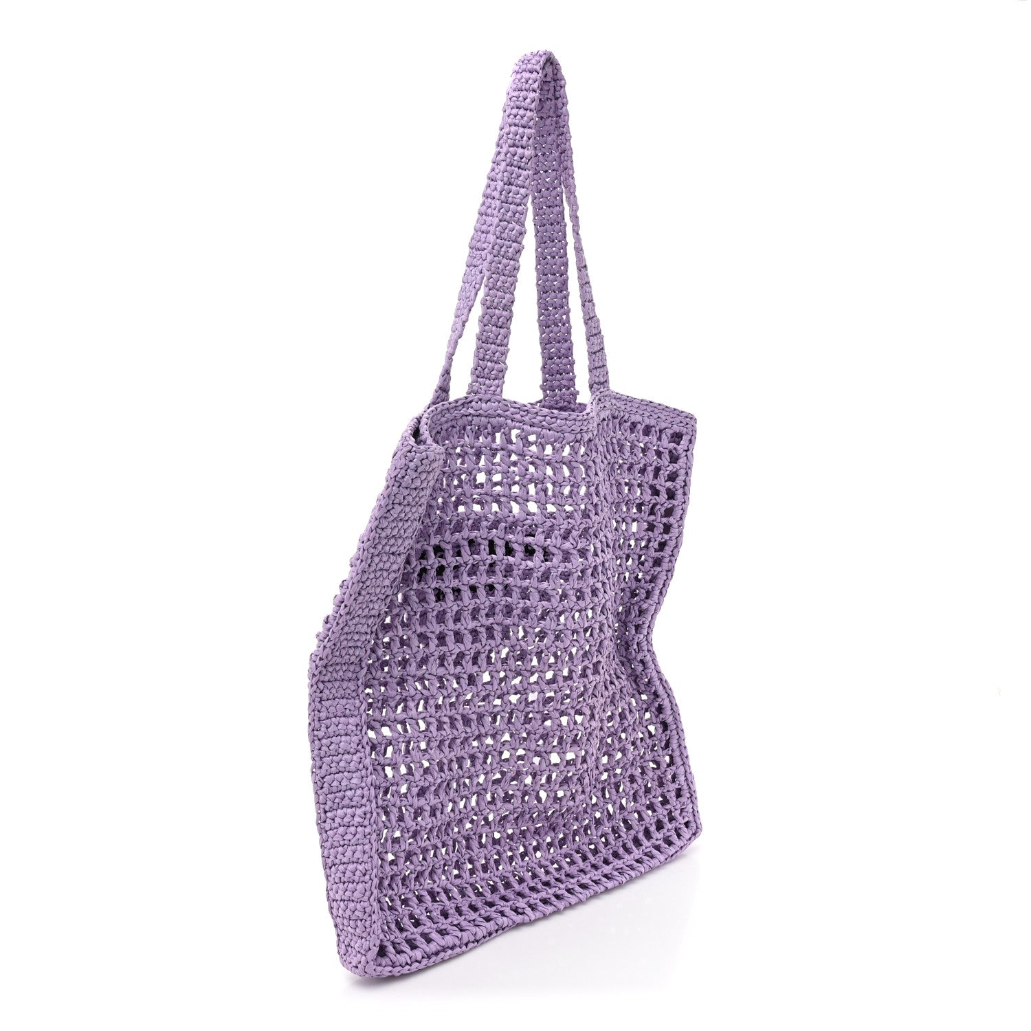 Prada Yarn Raffia Effect Crochet Logo Embroidered Tote Bag Lilium 3 of 8