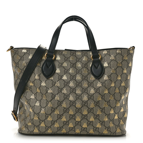 Soft GG Supreme Monogram Bees Small Crossbody Tote Beige Oro Black