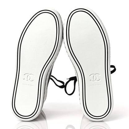 Chanel Fabric Lambskin Lace Up Cap Toe Sneakers 37 White Black 5 of 6