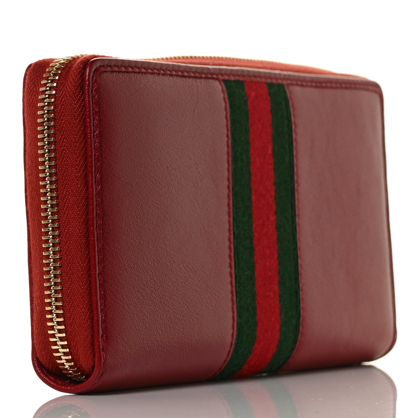 Calfskin Web Rajah Zip Around Wallet Romantic Cherry