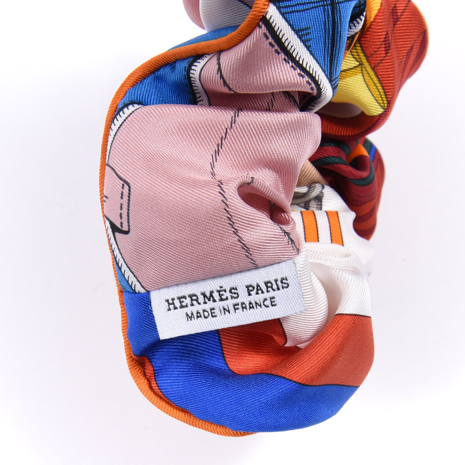 Hermes Silk Patchwork Claudia Scrunchie Orange Fruite 4 of 4