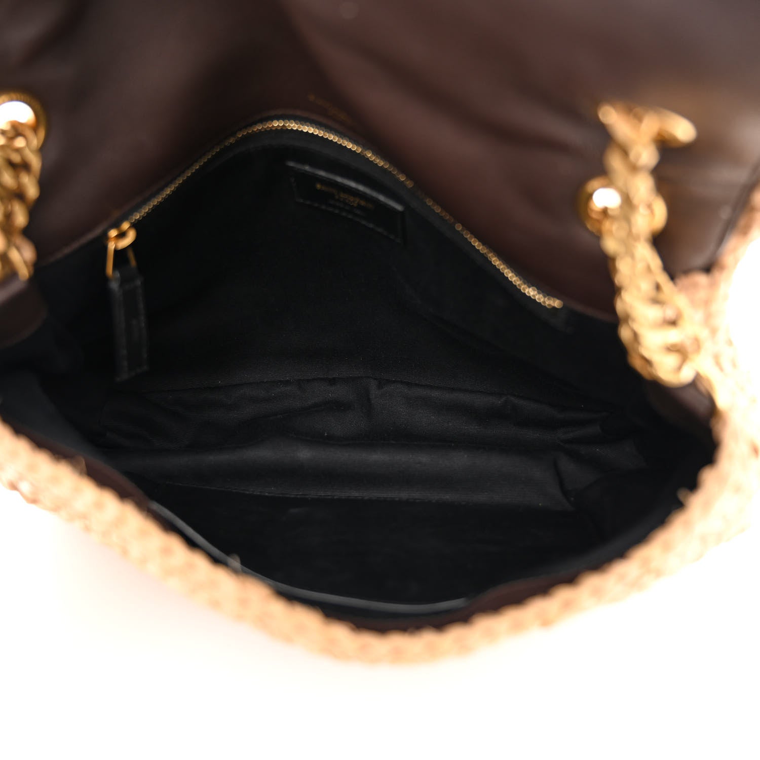 Saint Laurent Raffia Calfskin Monogram Medium Niki Chain Satchel Natural 5 of 13