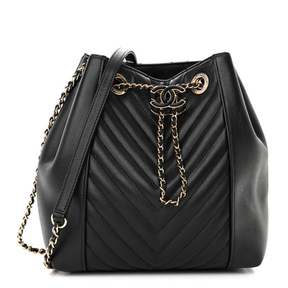 Chanel Calfskin Quilted Daily Chevron Drawstring Bag Black 1 of 15
