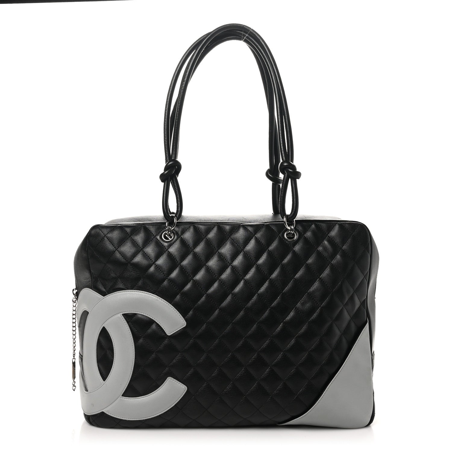 Chanel Calfskin Quilted Jumbo Cambon Bowler Black Grey 1 of 13