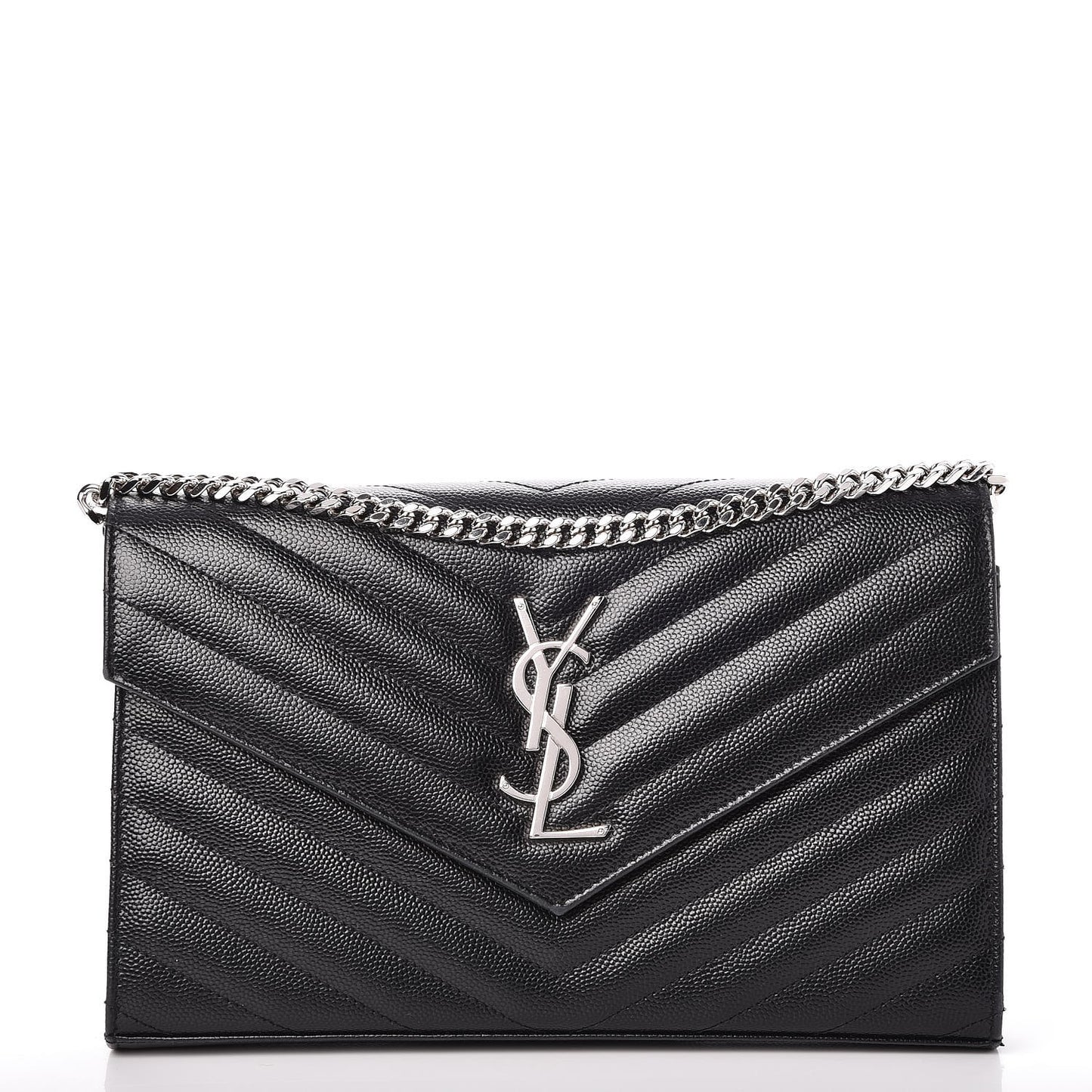 Grain De Poudre Matelasse Chevron Monogram Chain Wallet Black