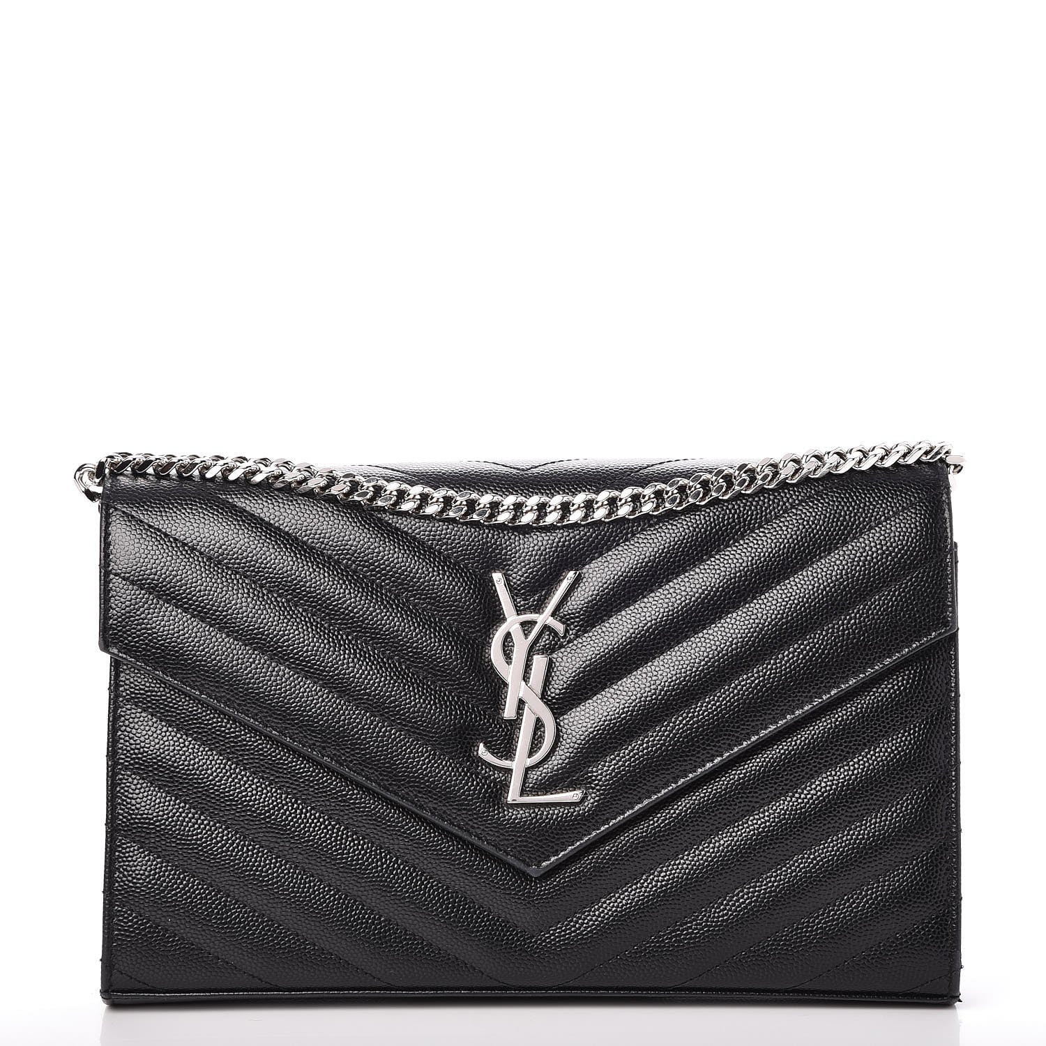 Saint Laurent Grain De Poudre Matelasse Chevron Monogram Chain Wallet Black 1 of 8