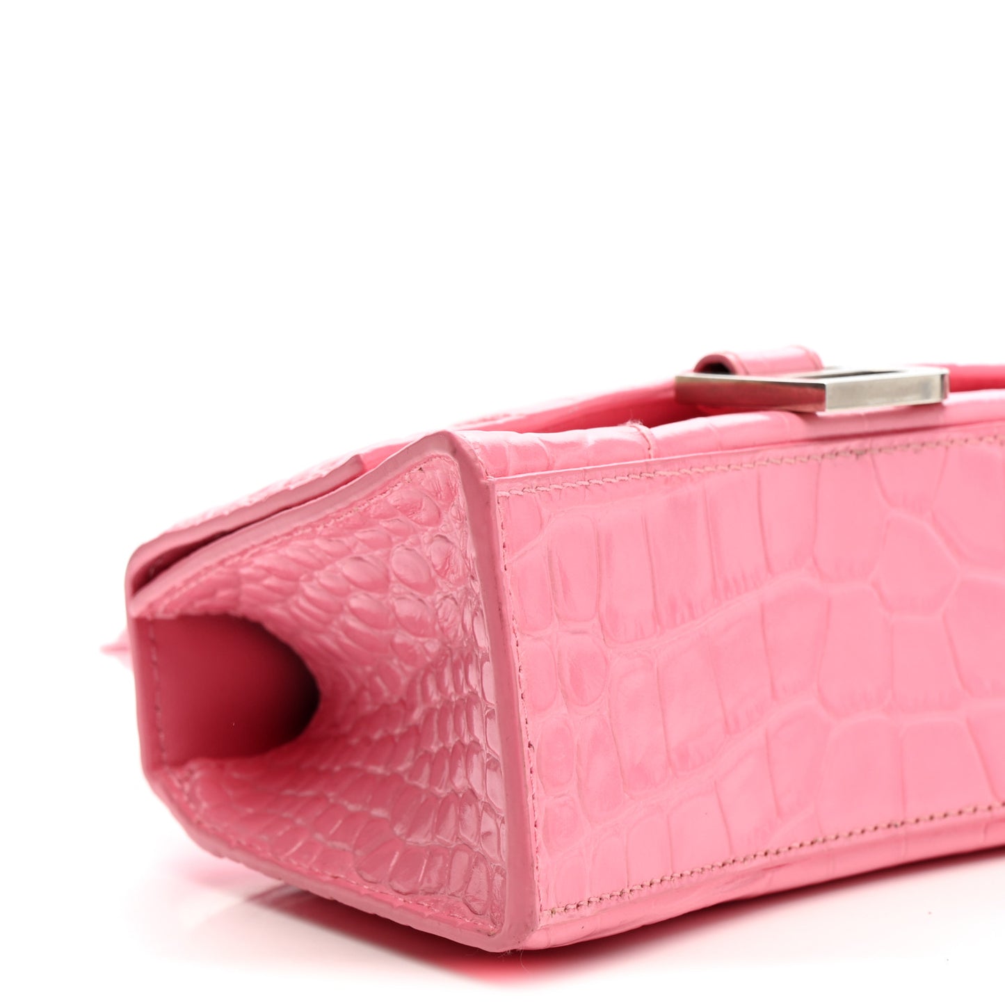 Shiny Calfskin Crocodile Embossed Hourglass Top Handle Bag XS Sweet Pink