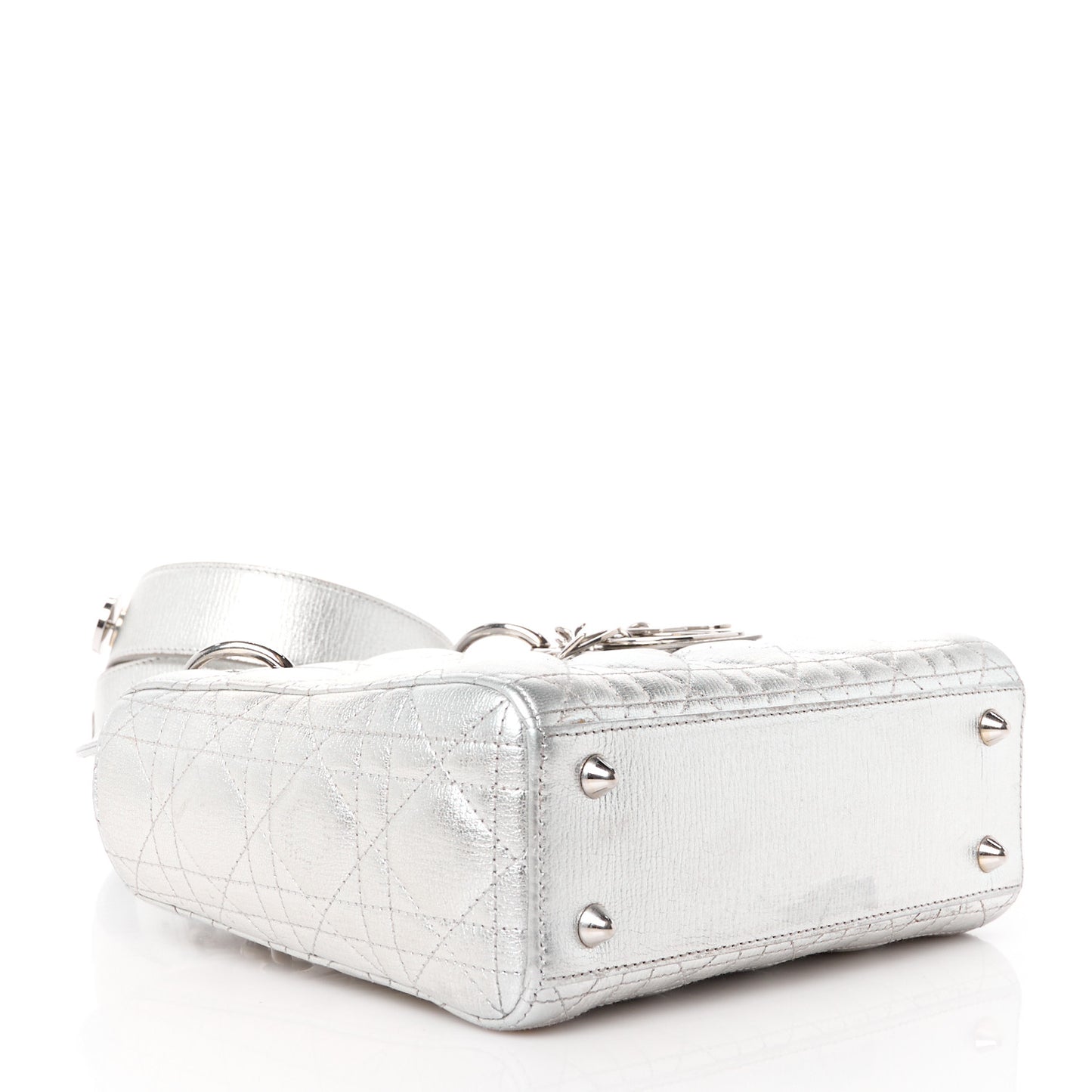 Metallic Grained Calfskin Cannage Small Lucky Badges My Lady Dior Silver