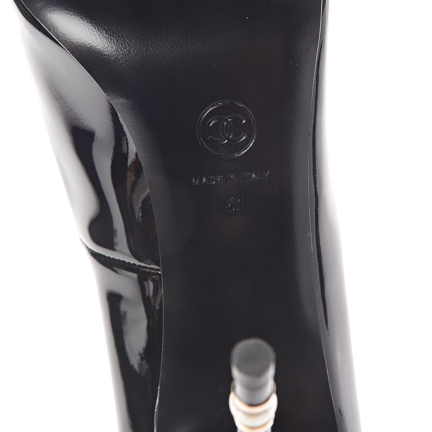 Patent Pearl Embellished Heel Peep Toe CC Pumps 41 Black