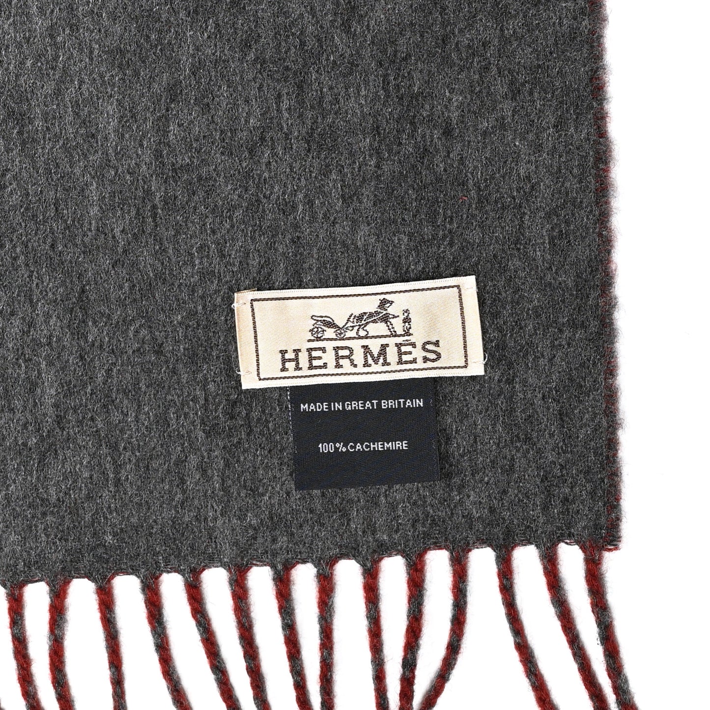 Cashmere Recto Verso Muffler Rouge H Gris Moyen