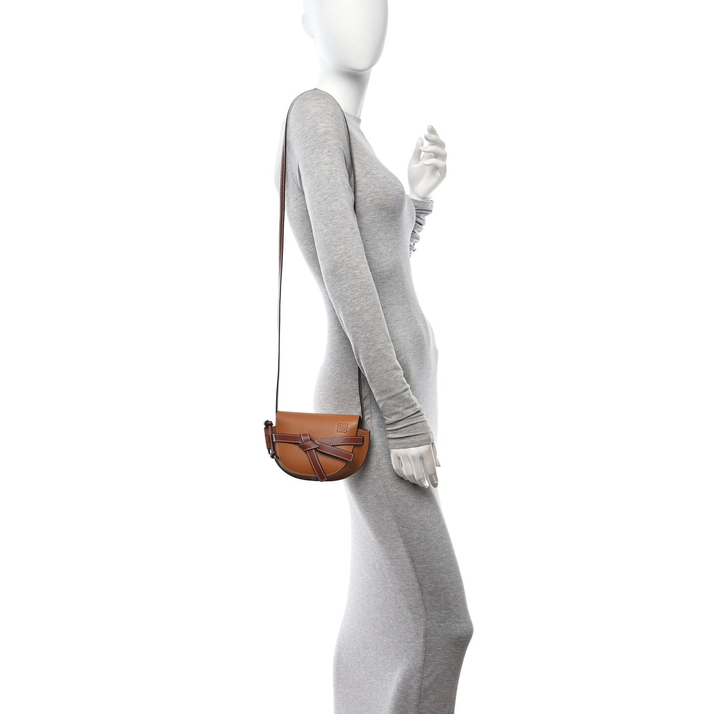 Grained Calfskin Mini Gate Crossbody Bag Caramel Pecan