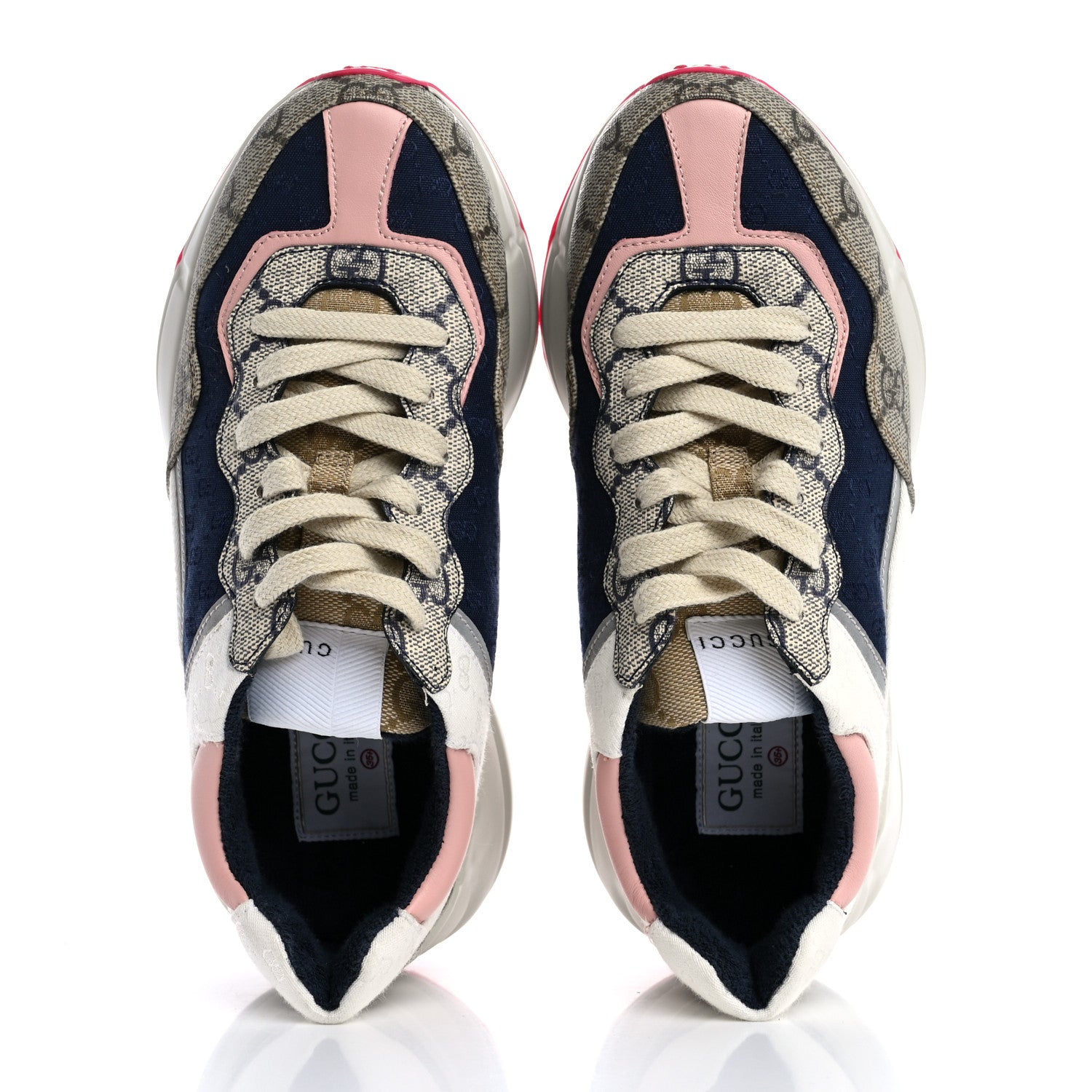 Gucci GG Supreme Monogram Mix Monogram Womens Rhyton Sneakers 35.5 London Blue Beige Pale Pink 2 of 10
