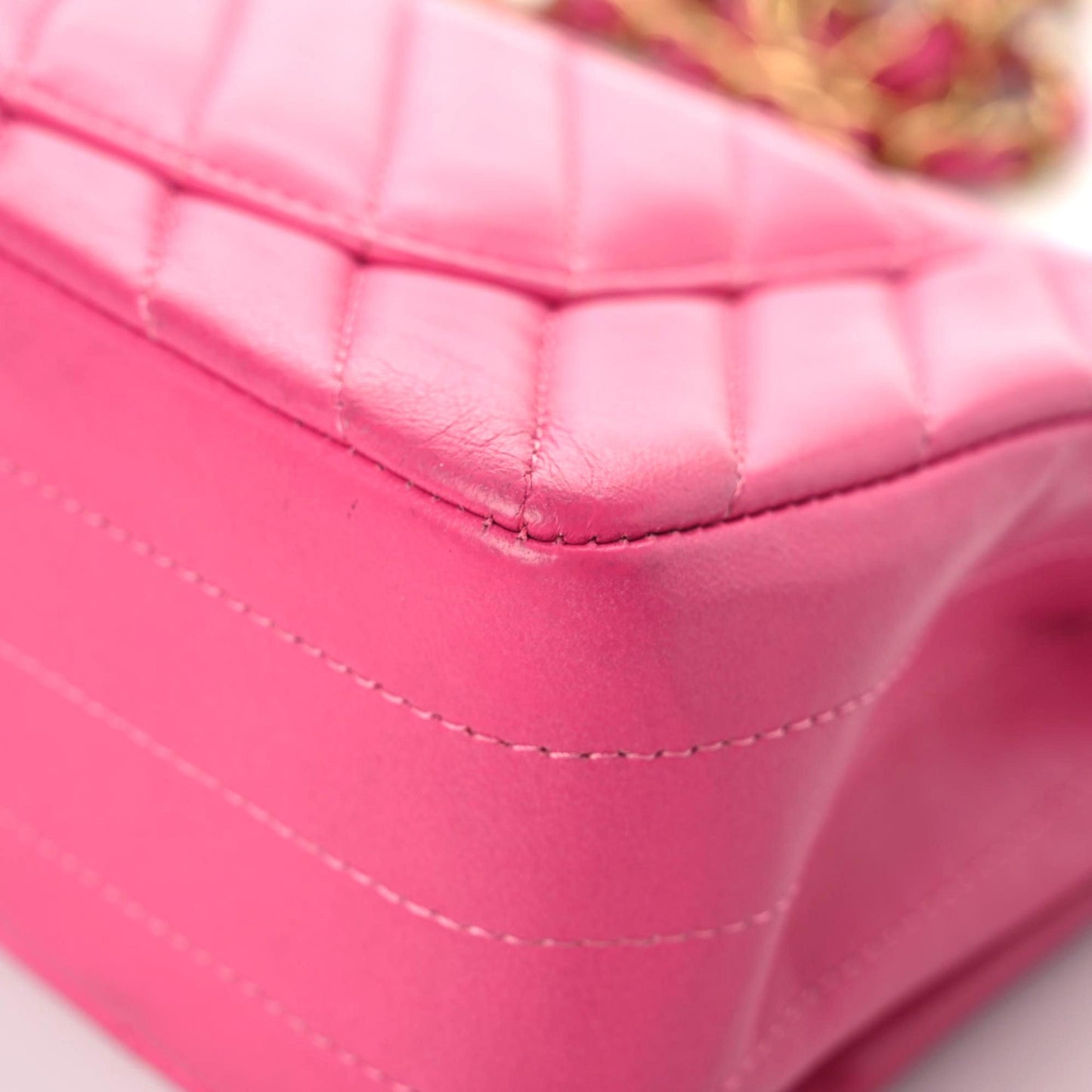 Lambskin Chevron Quilted Mini Rectangular Flap Dark Pink