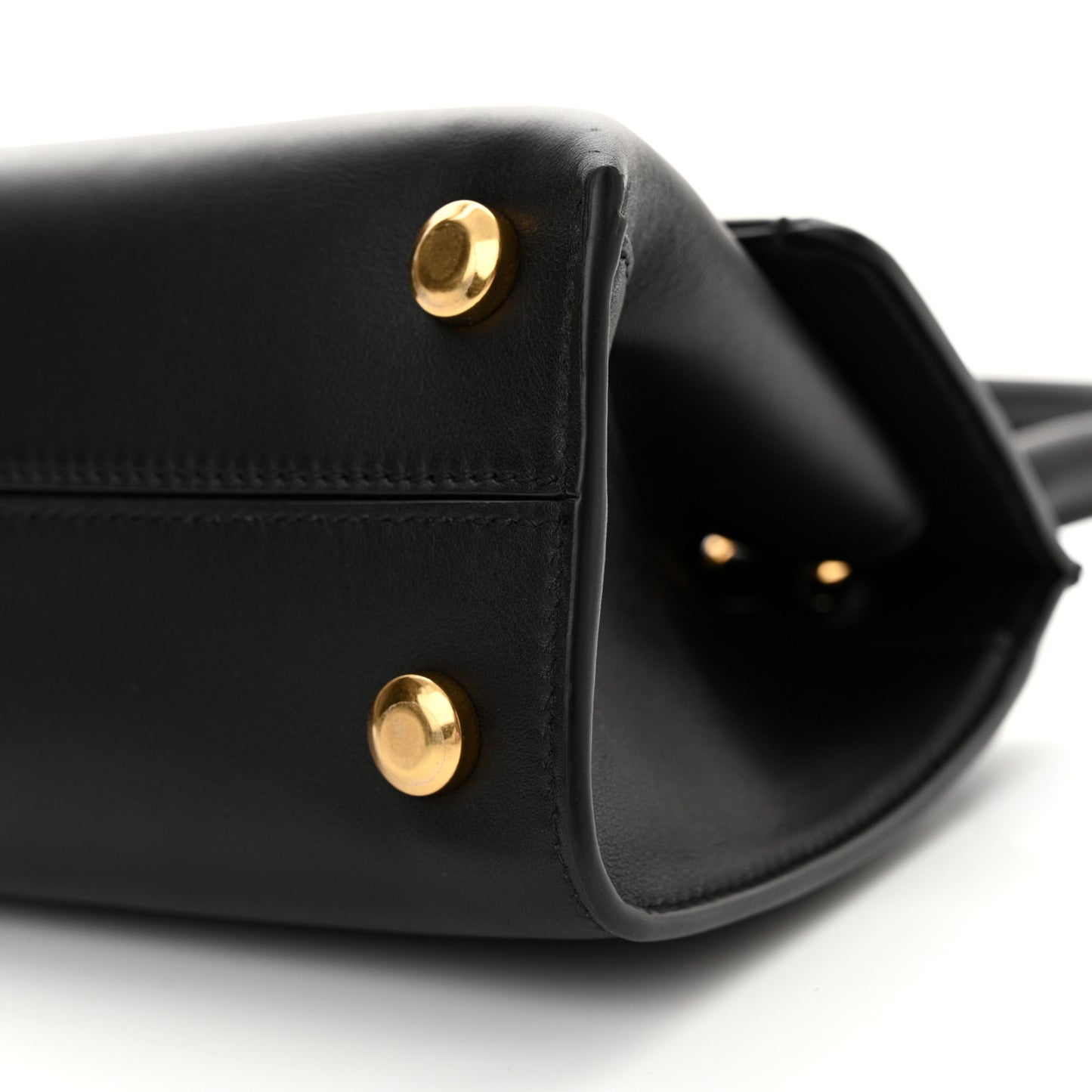 Calfskin Trifolio Swing Top Handle Bag Black