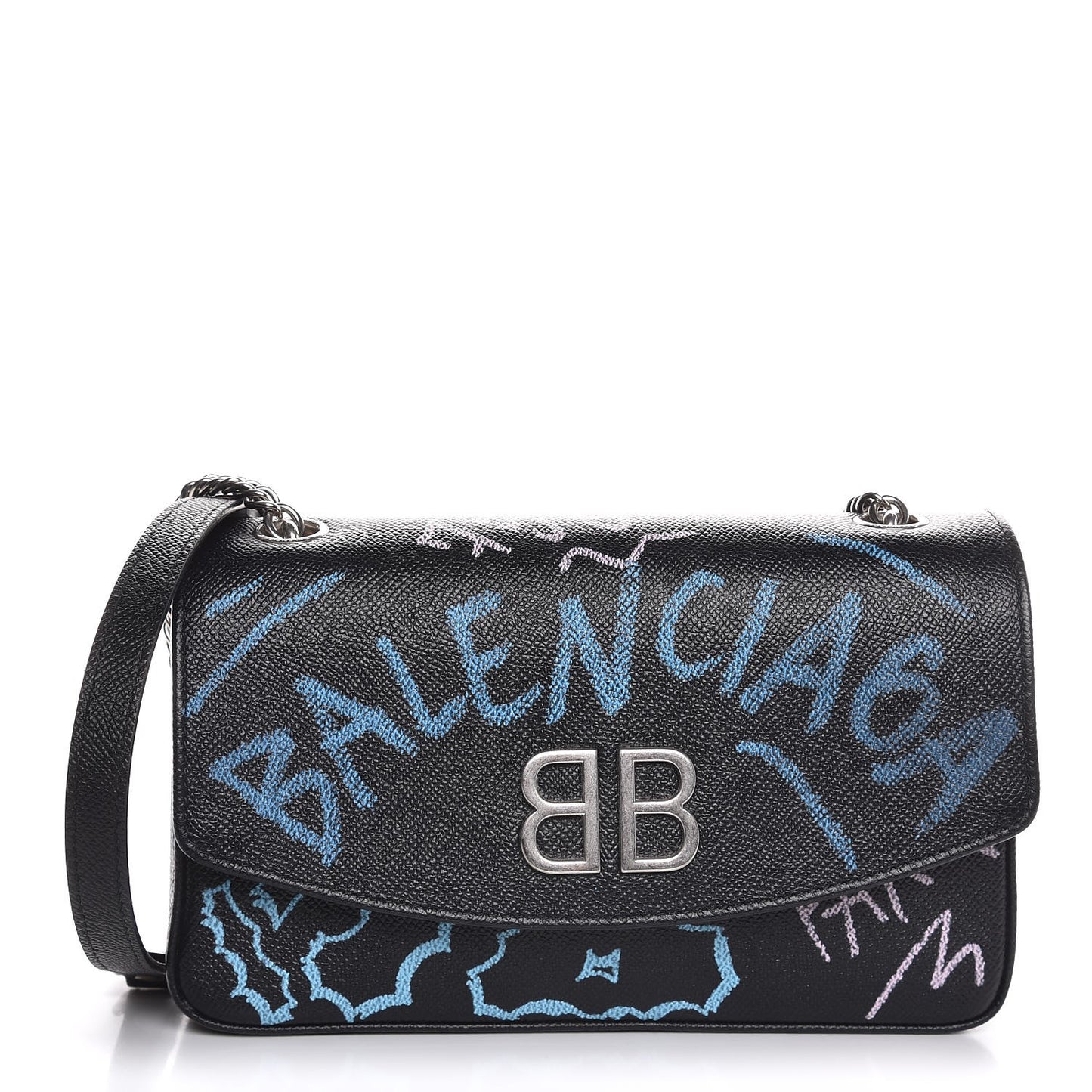 Calfskin Graffiti BB Chain Wallet Black Multicolor
