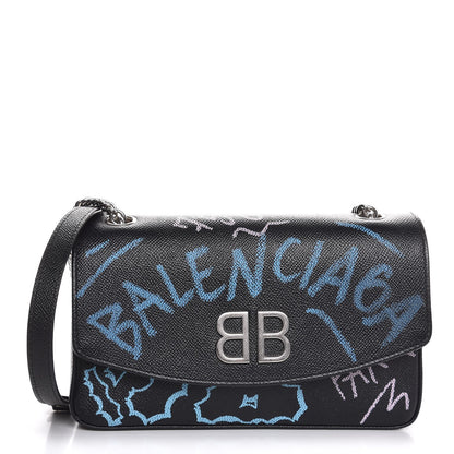 Balenciaga Calfskin Graffiti BB Chain Wallet Black Multicolor 1 of 8