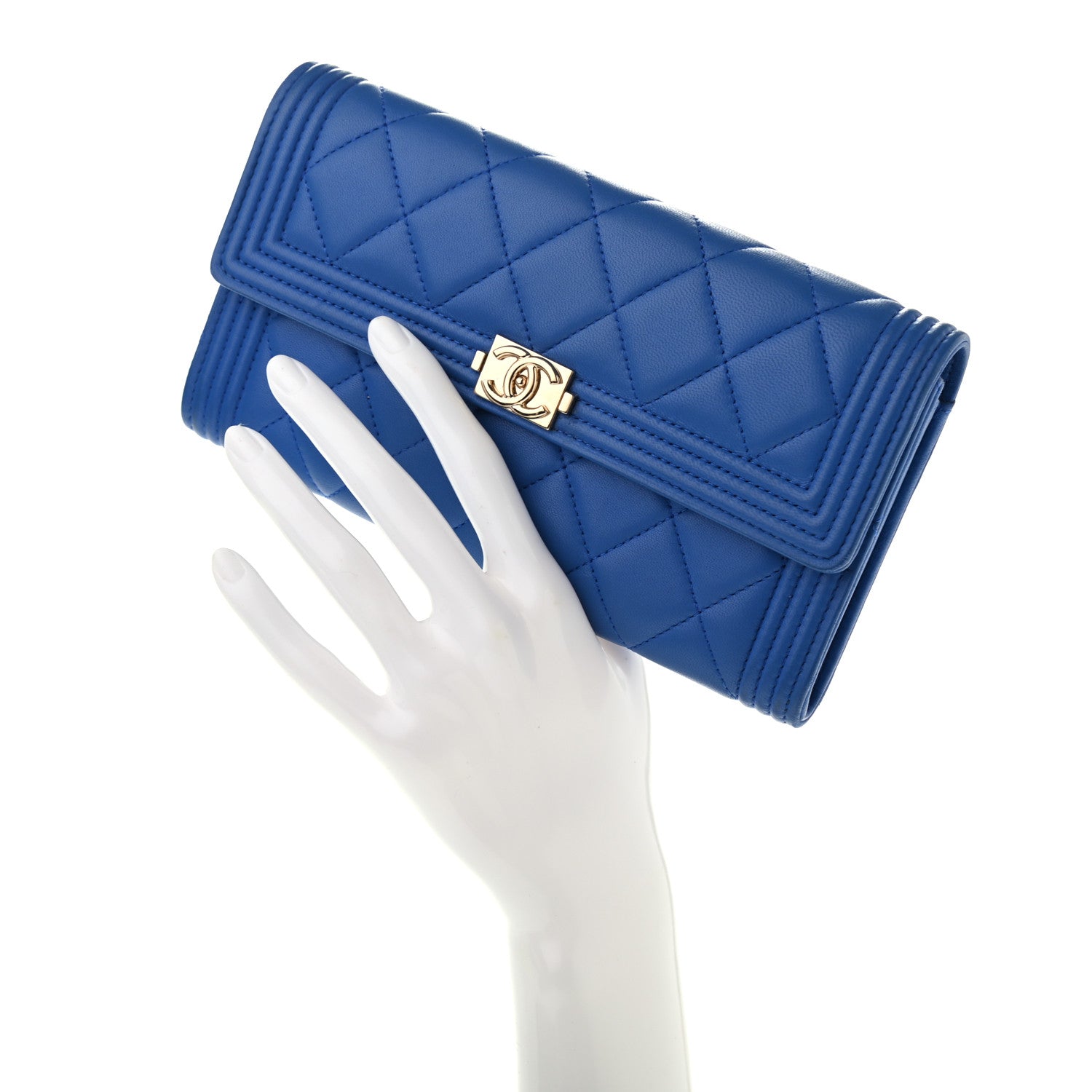 Chanel Lambskin Quilted Boy Flap Wallet Blue 2 of 10