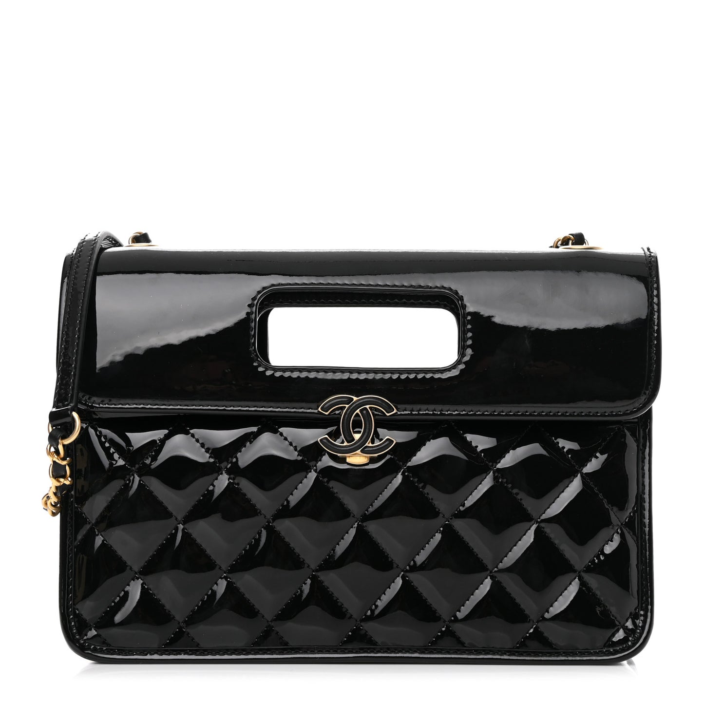 Patent Quilted Graphic Catch Flap Black