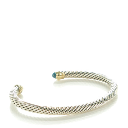 David Yurman Sterling Silver 14K Yellow Gold Blue Topaz 5mm Cable Classics Petite Color Bracelet 3 of 6