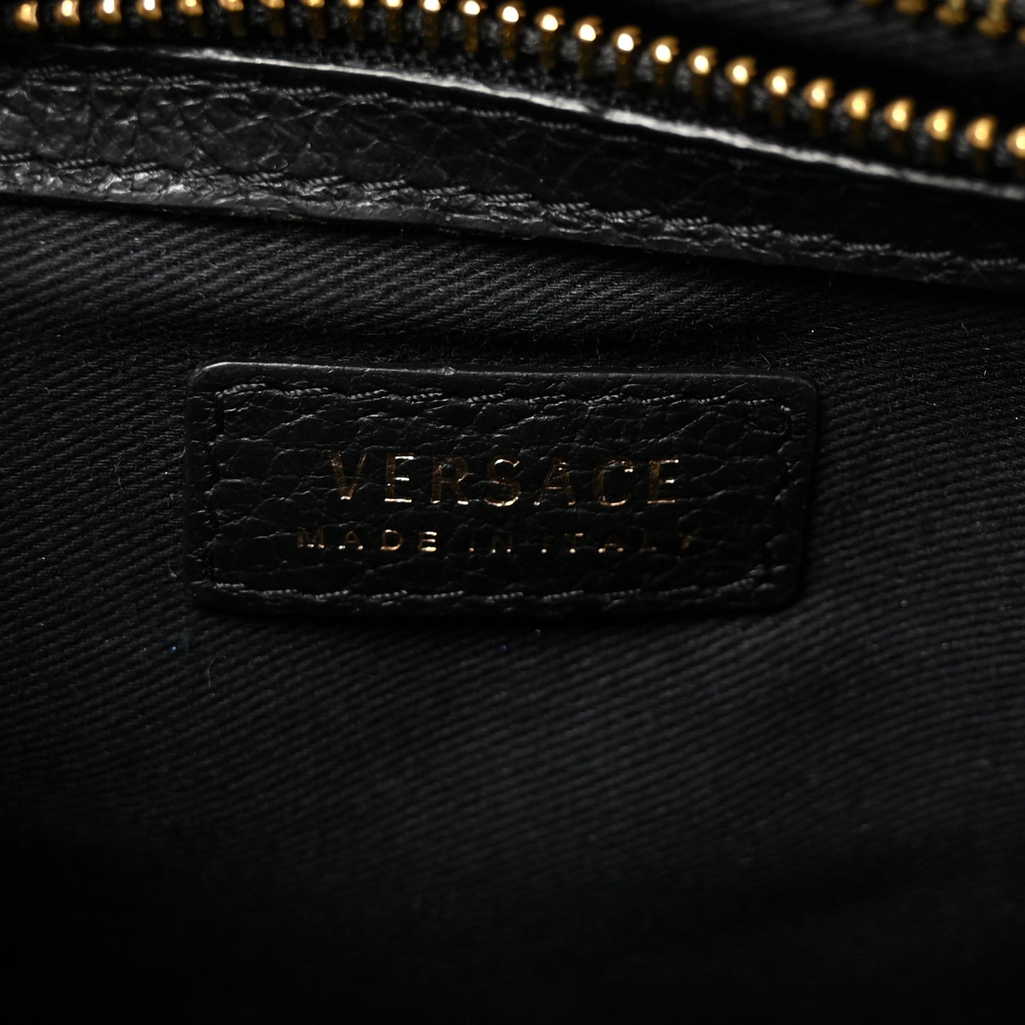 Grained Calfskin Embossed Medusa Flap Bag Black