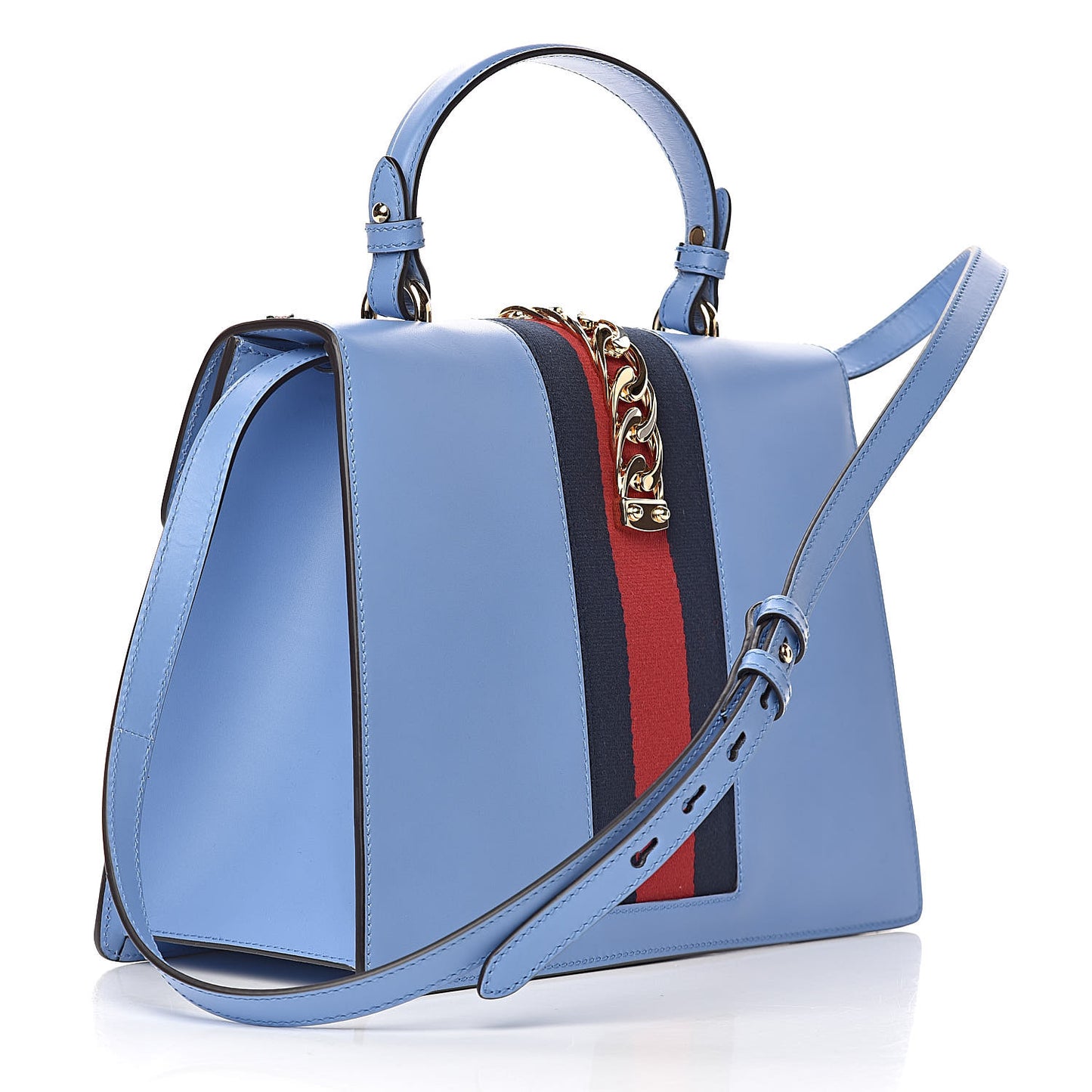 Calfskin Embroidered Medium Sylvie Top Handle Bag Clear Sky Blue