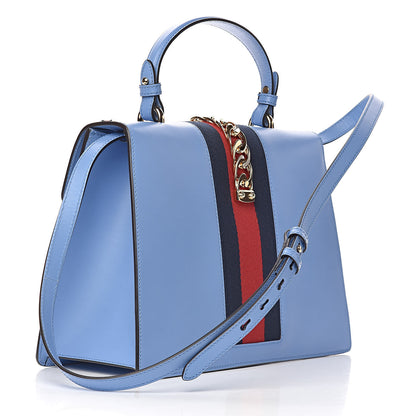 Gucci Calfskin Embroidered Medium Sylvie Top Handle Bag Clear Sky Blue 3 of 10