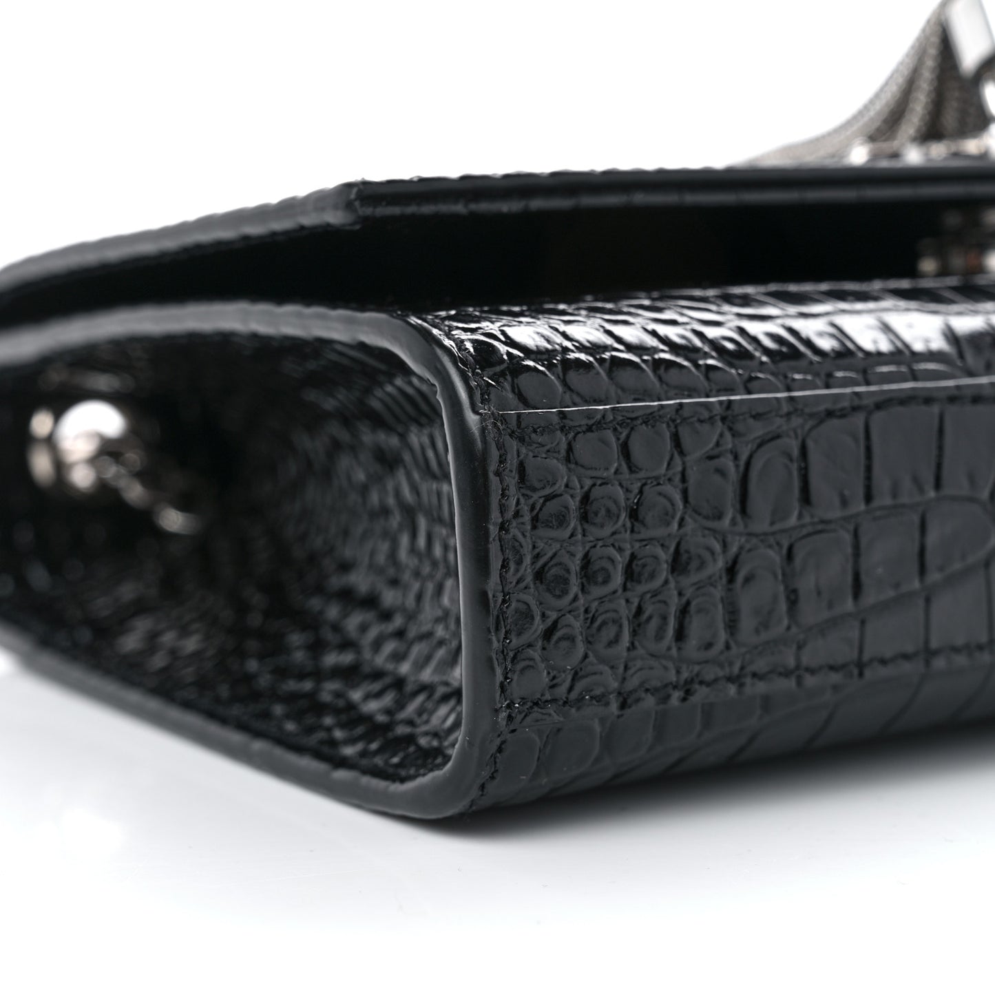 Calfskin Crocodile Embossed Small Classic Monogram Kate Tassel Satchel Black