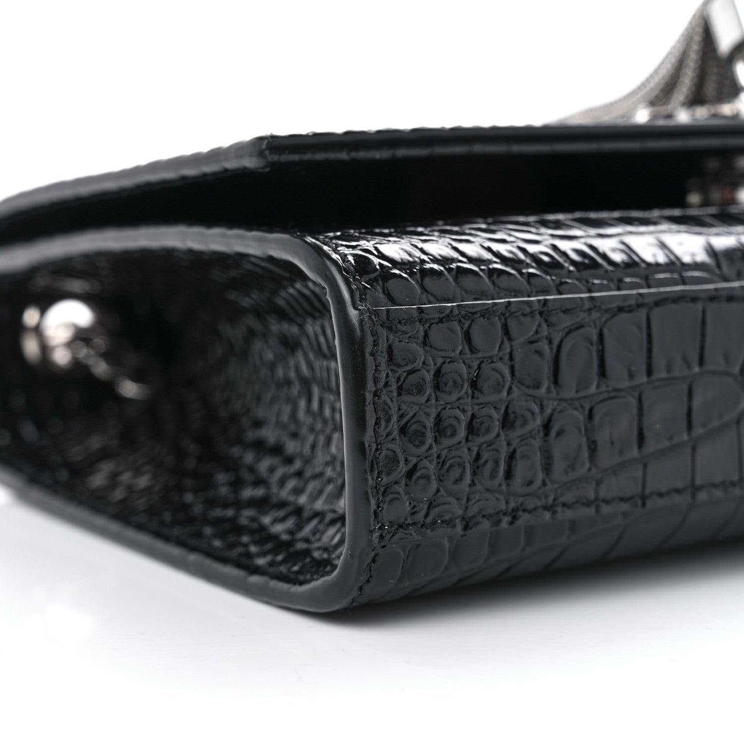Saint Laurent Calfskin Crocodile Embossed Small Classic Monogram Kate Tassel Satchel Black 9 of 10