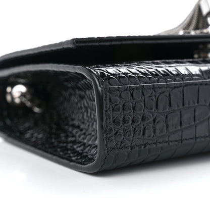 Saint Laurent Calfskin Crocodile Embossed Small Classic Monogram Kate Tassel Satchel Black 9 of 10