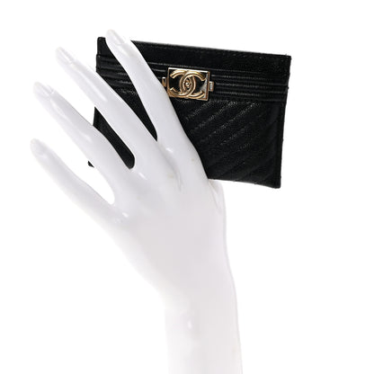 Chanel Caviar Chevron Quilted Boy Card Holder Black 2 of 9