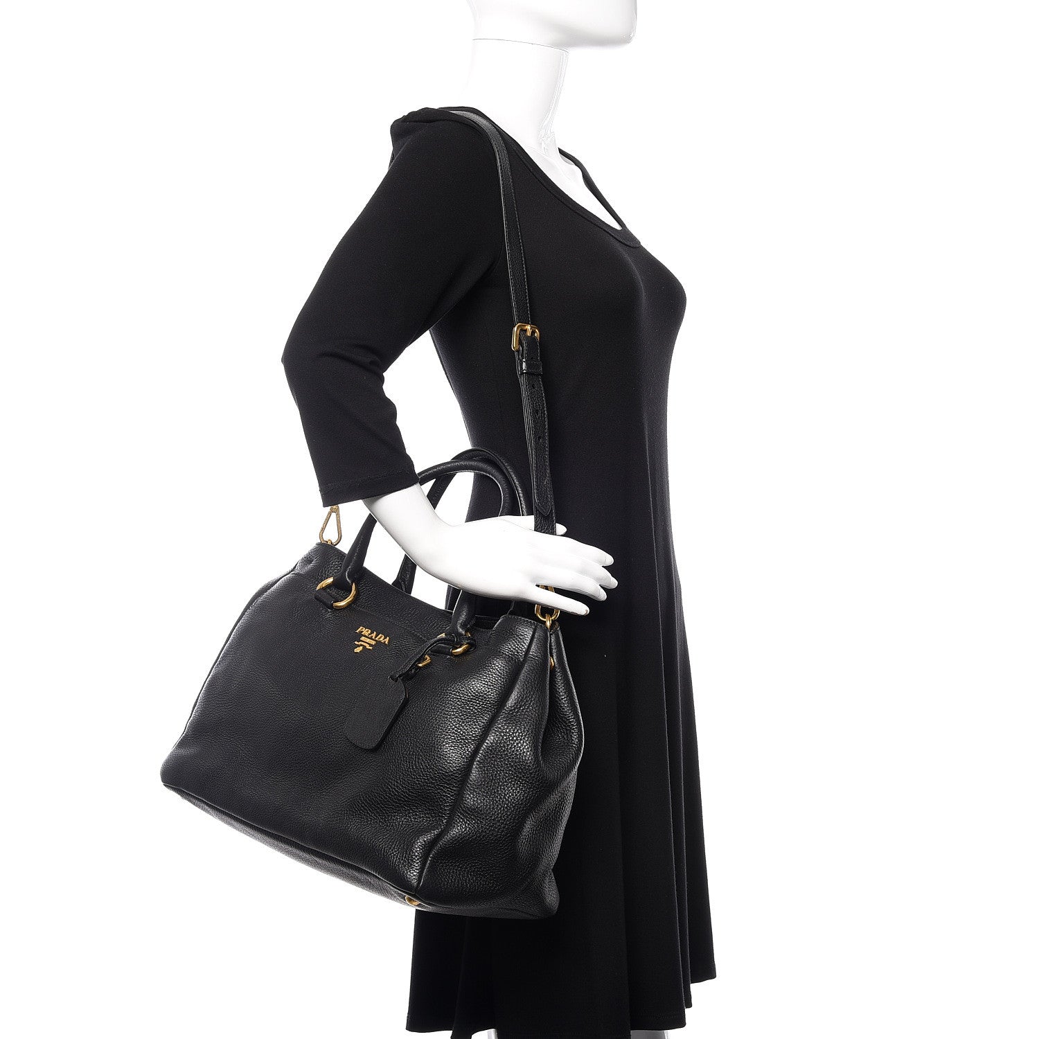 Prada Vitello Daino Tote Black 3 of 12