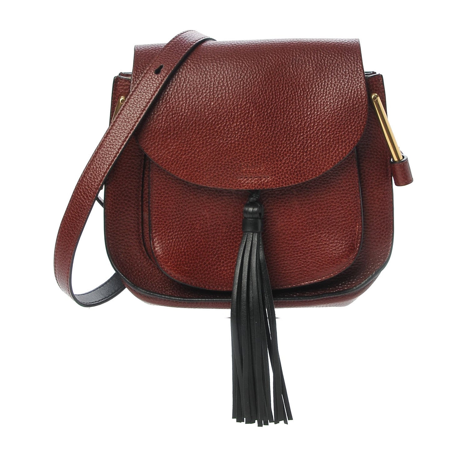 Grained Calfskin Small Hudson Tassel Shoulder Bag Sienna Red
