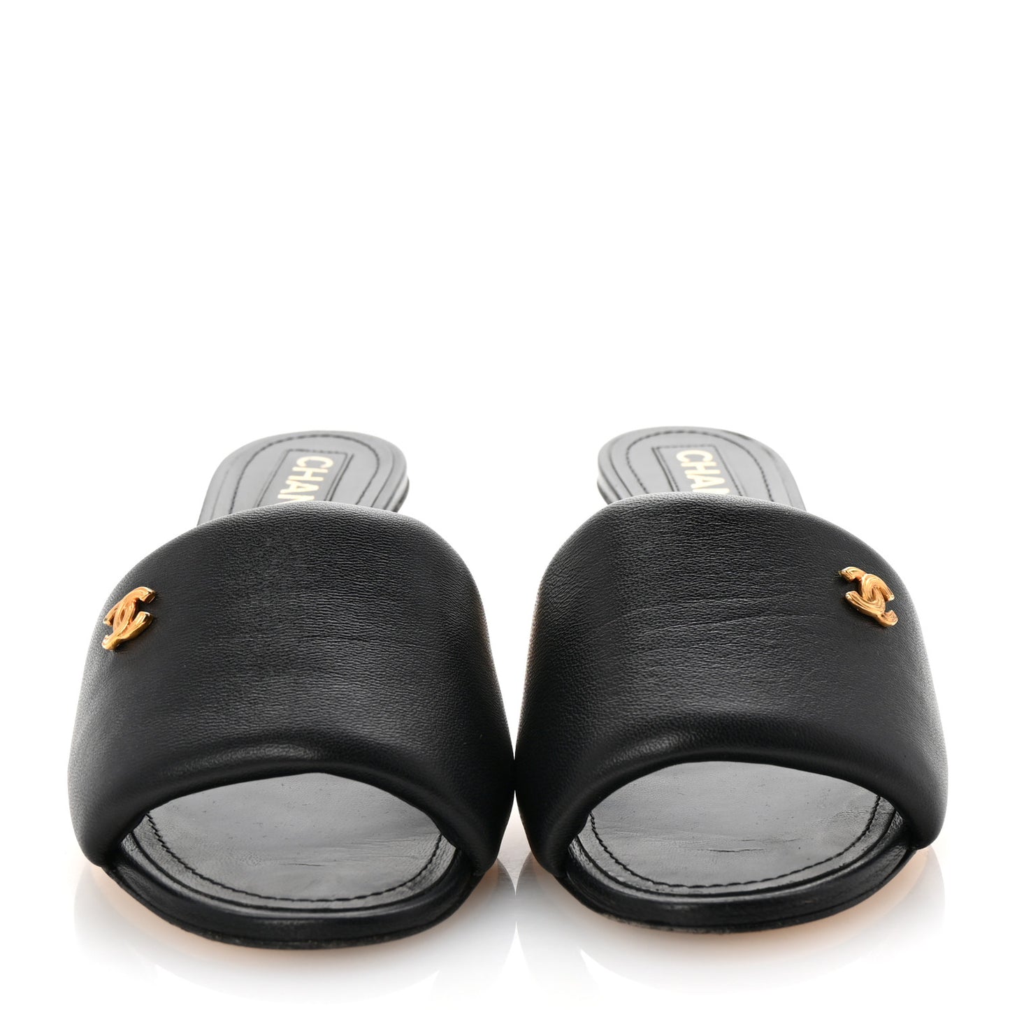 Lambskin Chain CC Mules 37.5 Black Gold