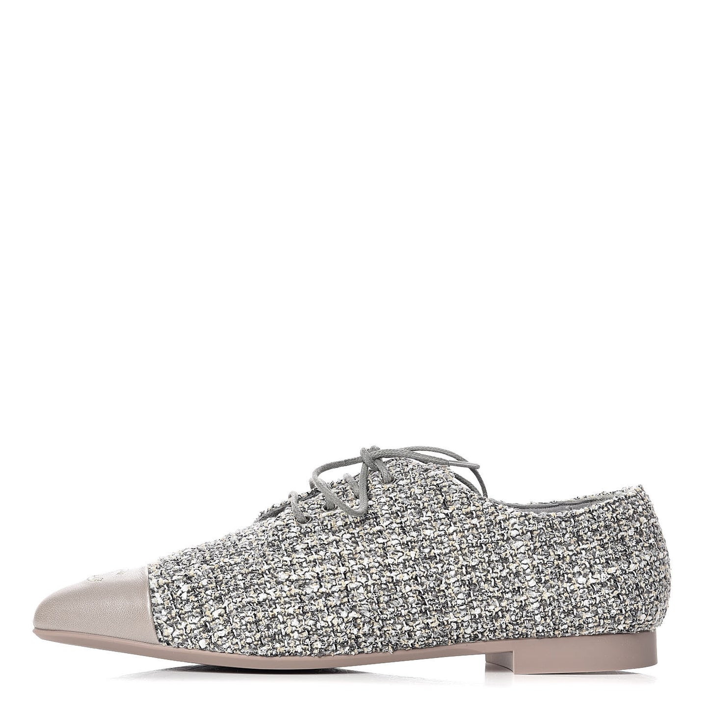 Tweed Lambskin Cap Toe Loafers 36 Grey Multicolor