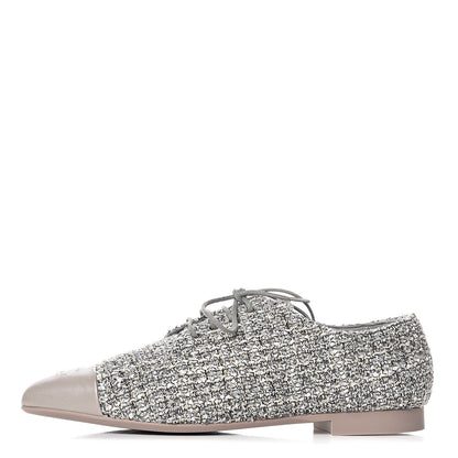 Chanel Tweed Lambskin Cap Toe Loafers 36 Grey Multicolor 1 of 9