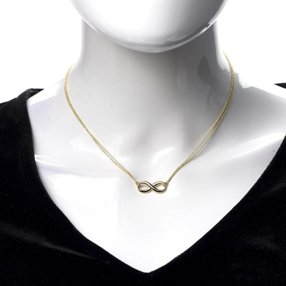 Tiffany 18K Yellow Gold Infinity Double Chain Pendant Necklace 2 of 5