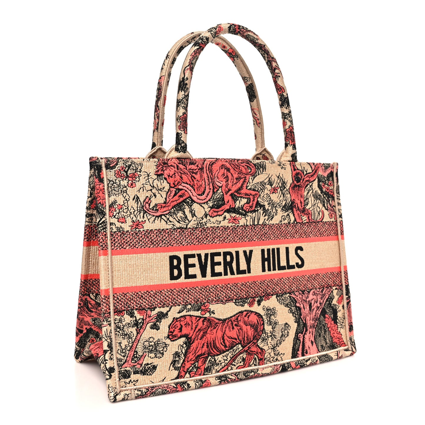 Canvas Toile De Jouy Embroidered Medium Book Tote Rose Multicolor